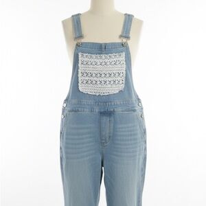 POL Women's Light Blue Denim Overalls with Lace Details